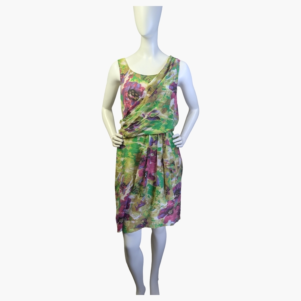 Maggy London Floral Draped Watercolour Dress | Tencel Blend | Size M